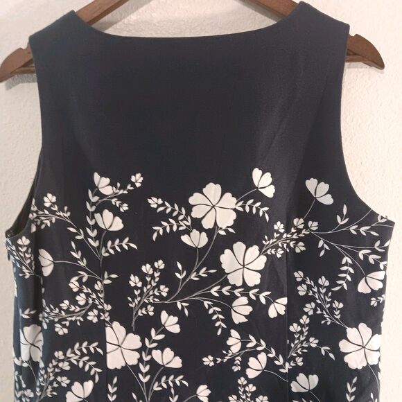 Ann Taylor Loft Dress Sz 14/16 Navy White Floral Sleeveless A Line Button Detail - Picture 9 of 13